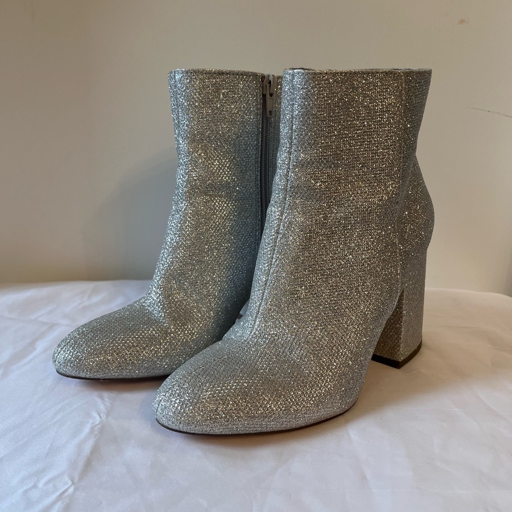 Madden Girl Silver Glitter Block Heel Booties